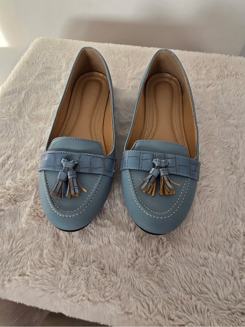 Classic Blue Tassel Loafers for Women